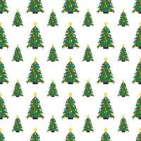 sömlös mönster med jul träd med jul bollar och en stjärna på de topp. vektor illustration.