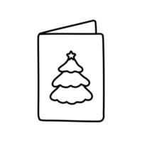 einzelne handgezeichnete neujahrs- und weihnachtsgeschenkkarte mit tannenbaum. Doodle für Grußkarten, Poster, Aufkleber und saisonales Design. vektor