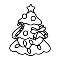 Einhandgezeichnetes neues Jahr und Weihnachtsbaum mit Stern. Gekritzelvektorillustration für Wintergrußkarten, Poster, Aufkleber und saisonales Design. vektor