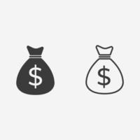 pengar väska ikon vektor uppsättning. dollar, valuta, USD symbol tecken