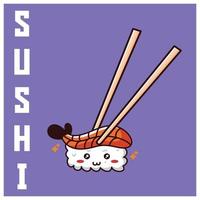 süße illustration von sushi und essstäbchen vektor
