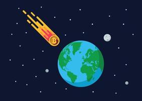 jätte bitcoin asteroid är närmar sig de jord vektor