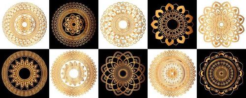 Reihe von goldenen Blumenmandala-Designs vektor