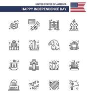 16 Zeilenzeichen für Usa-Unabhängigkeitstag-Polizei-Danksagungs-Haushaltssüßes Dessert editierbare Usa-Tag-Vektordesign-Elemente vektor
