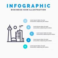 Gebäude Kanada Stadt berühmte Stadt Toronto Liniensymbol mit 5 Schritten Präsentation Infografiken Hintergrund vektor