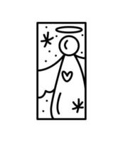 jul första advent vektor sammansättning ängel i natt med snö. hand dragen vinter- Semester konstruktör logotyp i rektangel vertikal ram för hälsning kort, webb design inbjudan