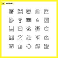 Stock Vector Icon Pack mit 25 Zeilen Zeichen und Symbolen für Kontakte buchen Webadresse speichern editierbare Vektordesign-Elemente