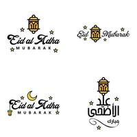 glückliche eid mubarak-vektordesignillustration von 4 handgeschriebenen dekorativen nachrichten auf weißem hintergrund vektor