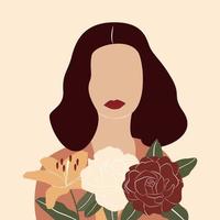 Mädchen mit Blumen. frühlingsillustration im trendigen modernen stil. abstrakte Frau ClipArt. minimale vektorabbildung. Folge 10 vektor