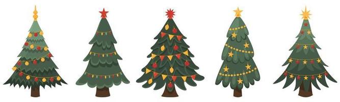 sammlung von geschmückten weihnachtsbäumen, neujahr und weihnachten. Vektorillustration vektor