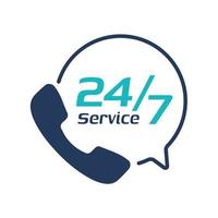 24-Stunden-Service-Symbol. Sprechblasen. telefonische Beratung bei Kundenproblemen. vektor