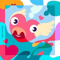 Lycklig valentine hälsning kort med färgrik söt kärlek tecknad serie design och bakgrund vektor