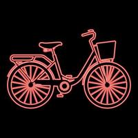 neon kvinnas cykel med korg kvinnor strand kryssare cykel årgång cykel korg damer väg cruising röd Färg vektor illustration bild platt stil