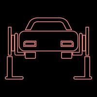 Neon-Autolift-Autoreparaturservice-Konzeptauto auf Fix-Lift-Auto angehoben auf Auto-Lift-Rot-Farbvektor-Illustrationsbild-Flachart vektor