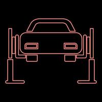 neon bil hiss bil reparera service begrepp bil på fixera hiss bil lyft på bil hiss röd Färg vektor illustration bild platt stil