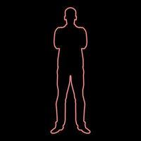 Neon Mann mit verschränkten Armen Vertrauen Konzept Geschäftsmann rote Farbe Vektor Illustration Bild flachen Stil