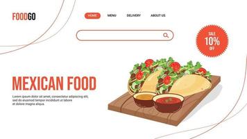 webb baner mall för latin amerikan mat leverans hemsida. traditionell mexikansk tacos. platt vektor illustration