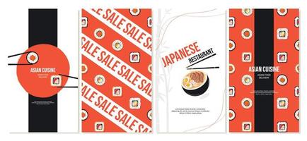 mallar för social nätverk, berättelse, reklam med japansk mat, rullar, sushi och Ramen soppa. vektor illustration.