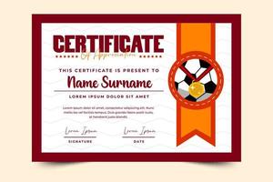 Designvorlage für Zertifikate für Fußballturniere, Sportveranstaltungen, einfach anzupassen vektor