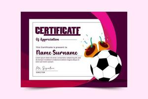 Designvorlage für Zertifikate für Fußballturniere für Sportveranstaltungen, einfaches und elegantes Design vektor