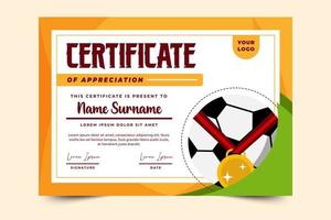 Designvorlage für Zertifikate für Fußballturniere für Sportveranstaltungen, einfaches und elegantes Design vektor
