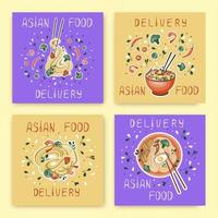asiatisk mat leverans. koreanska eller kinesisk mat. rabatt kort. lämplig för restaurang banderoller, och snabb mat annonser. vektor