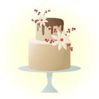 bröllop kaka dekorerad med blommor och löv. födelsedag eller bröllop kaka vektor