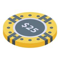 Kunststoff-Casino-Chip-Symbol, isometrischer Stil vektor