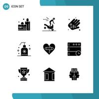 Stock Vector Icon Pack mit 9 Zeilenzeichen und Symbolen für Vergebung gebrochener Medizin-Spa-Schaum editierbare Vektordesign-Elemente