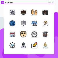 Aktienvektor-Icon-Pack mit 16 Zeilenzeichen und Symbolen für weltweite Standortflops globale Tasche editierbare kreative Vektordesign-Elemente vektor