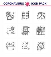 Corona-Virus 2019 und 2020 Epidemie 9-Zeilen-Icon-Pack wie ungesunde schmutzige Reagenzglasbakterien medizinische virale Coronavirus 2019nov-Krankheitsvektor-Designelemente vektor