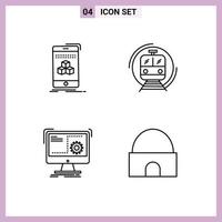 Stock Vector Icon Pack mit 4 Zeilen Zeichen und Symbolen für Box Command Product Smart Function editierbare Vektordesign-Elemente