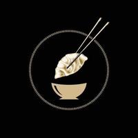 dumplings och ätpinnar. illustration för restaurang logotyp. asiatisk mat ikon för japanska, koreanska, kinesiska eller asiatiska restaurant.design element för logotyp, affisch, kort, banderoll, emblem, t-shirt. vektor