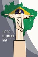 brasilien, 3. januar 2022. christus die erlöserstatue der brasilianischen stadt rio de janeiro als vektorillustration mit der nationalflagge brasiliens vektor