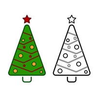 jul träd, vektor linje ikoner på en vit bakgrund, färg.
