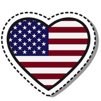 flagga USA hjärta klistermärke på vit bakgrund. årgång vektor kärlek bricka. mall design element. nationell dag. resa tecken.