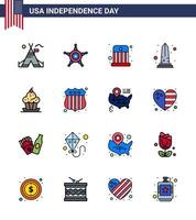 satz von 16 usa-tag-symbolen amerikanische symbole unabhängigkeitstag zeichen für kuchen vektor