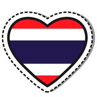 Flaggen-Thailand-Herzaufkleber auf weißem Hintergrund. Vintage-Vektor-Liebesabzeichen. Vorlage-Design-Element. Nationalfeiertag. Reisezeichen. vektor