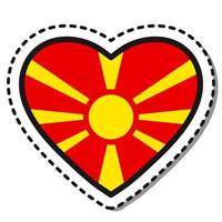 Flagge Mazedonien Herz Aufkleber auf weißem Hintergrund. Vintage-Vektor-Liebesabzeichen. Vorlage-Design-Element. Nationalfeiertag. Reisezeichen. vektor