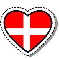 Flagge Dänemark Herz Aufkleber auf weißem Hintergrund. Vintage-Vektor-Liebesabzeichen. Vorlage-Design-Element. Nationalfeiertag. Reisezeichen. vektor