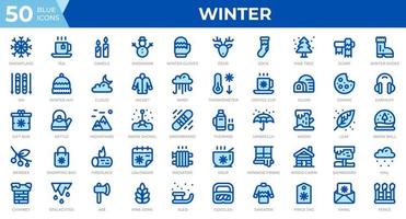 vinter- ikoner i linje blå stil. snöflinga, te, Tröja. linje blå ikoner samling. Semester symbol. vektor illustration