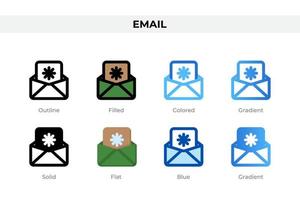 E-Mail-Symbole in verschiedenen Stilen. E-Mail-Symbole gesetzt. Urlaubssymbol. verschiedene stilikonen eingestellt. Vektor-Illustration vektor