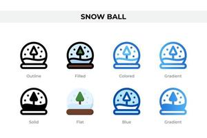 Schneeballsymbole in verschiedenen Stilen. Schneeball-Icons gesetzt. Urlaubssymbol. verschiedene stilikonen eingestellt. Vektor-Illustration vektor