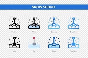 Schneeschaufel-Symbole in verschiedenen Stilen. Schneeschaufel-Symbole gesetzt. Urlaubssymbol. verschiedene stilikonen eingestellt. Vektor-Illustration vektor