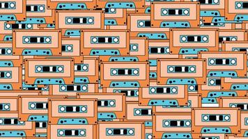 sömlös mönster ändlös med musik audio kassetter gammal retro årgång hipster från 70-talet, 80-tal, 90s isolerat på vit bakgrund. vektor illustration