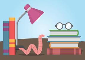 Bookworm och stapel av böcker vektor