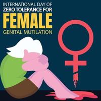 Illustrationsvektorgrafik eines Mädchens sitzt in Schmerzblutung und zeigt das weibliche Geschlechtssymbol, perfekt für internationalen Tag, weibliche Genitalverstümmelung, Feiern, Grußkarte usw. vektor