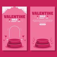 valentine dag försäljning vertikal baner bakgrund med podium i platt design vektor