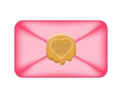 Cartoon rosa Umschlag mit Siegellack in Form eines Herzens versiegelt. Liebesbrief, isoliert auf weiss. valentinstag liebesbotschaftskonzept. Vektor-Illustration. vektor