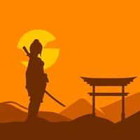 samurai japan schwert ritter linie potrait logo farbenfrohes design mit dunklem hintergrund. isolierter marinehintergrund für t-shirt, poster, kleidung, merch, bekleidung, abzeichendesign. vektor